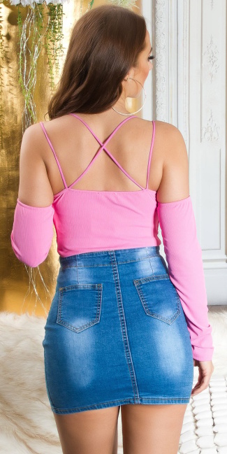 Top met strap details & arm warmers roze